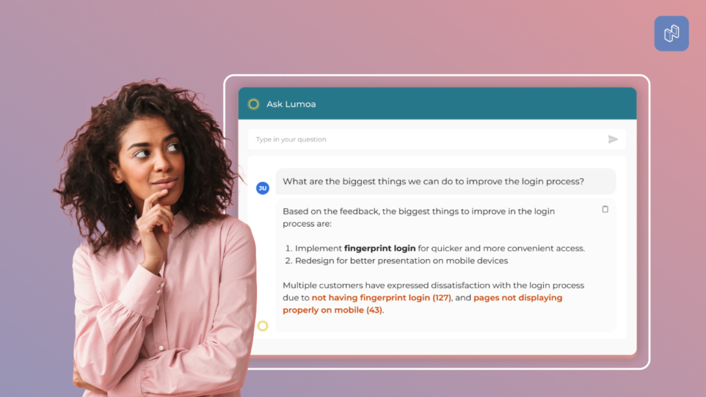 AskLumoa Screenshot mit Frau im Vordergrund