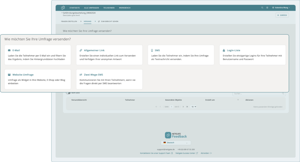 Netigate Umfragen können auf verschiedenen Wegen versandt werden