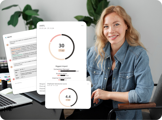 woman at desk with mock-data
