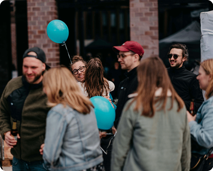 group of people on terrace