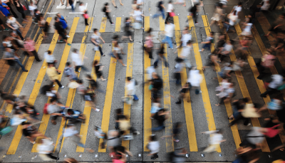 People walking on busy street